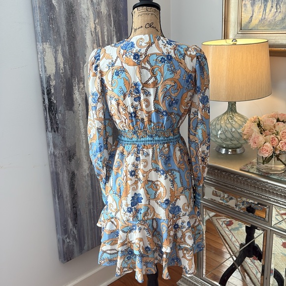 BOSTON PROPER New with tags blue white gold scarf chain print dress 0 2 XXS - Picture 9 of 13